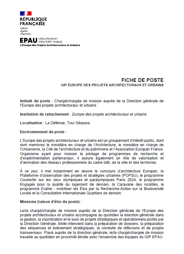 couverture du Chargé/e de mission auprès de la direction générale